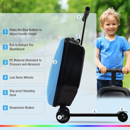 20" Scooter Suitcase for Kids, 2-in-1 Ride On Luggage with Wheels for Boys & Girls Ages 4-15, Foldable Hardshell Carry On Lightweight Travel Suitcase for Airplane3