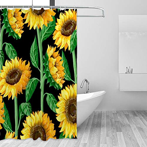 Rideau de douche noir imperméable 168x183 en polyester avec 12 crochets CHEHONG