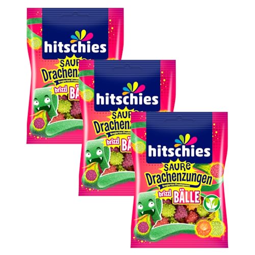 3 er Pack hitschies Saure Drachenzungen brizzl Bälle 3 x 100g