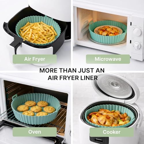 Image of BEYOND BASIC 2 PCS Air Fryer Tray - Reusable, Non-Stick, Heat-Resistant Liner - BPA-Free, Dishwasher Safe - Fits 6 to 8 Qt Air Fryers - Eco-Friendly, Oil-Free Cooking Mat - Multicolor (Silicone 2pcs)