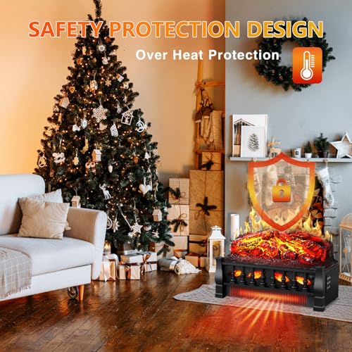Image of R.W.FLAME Electric Fireplace Log Set Heater 21IN, Remote Control, Flame Brightness Adjustable,Realistic Ember Bed, Overheating Protection for Home and Office Decor, 750W /1500W