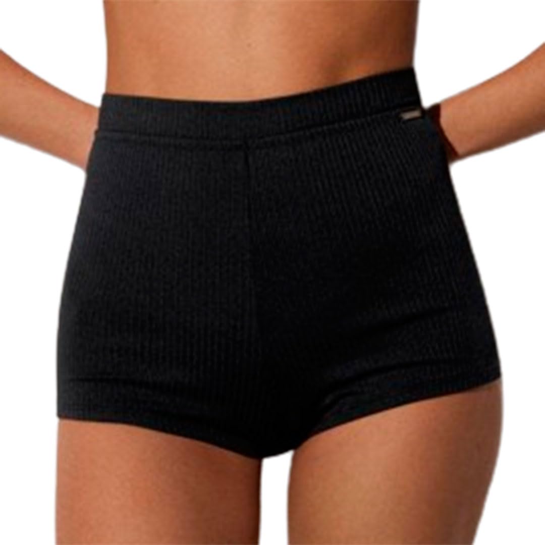 YSABEL MORA Braga Bikini Tipo Short de Cintura Alta con Textura de Rayas Negra