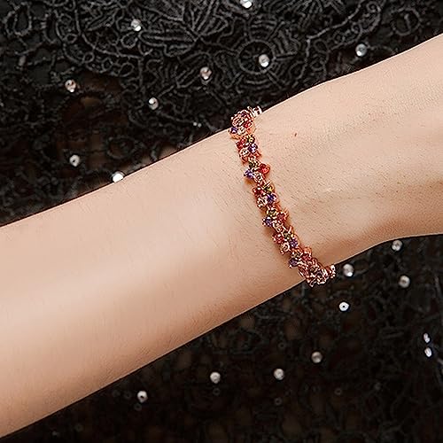 14K Rose Gold Bohemian Style Colorful Crystal Bracelet for Women,Branch Shape Natural Crystal Rainbow Link Bracelet,Luxury Bracelet Jewelry Gift for Her3