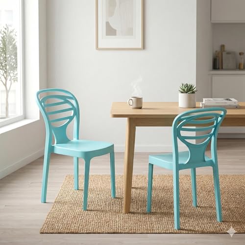 Image of Oaknest Supreme Oak Armless Plastic Dining Chair | Compact & Ergonomic Design for Home, Living Room, Balcony & Outdoor Seating | Color : Aqua Blue, Set of 2