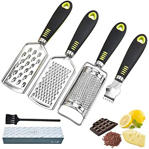 Cheese Grater Zester for Kitchen Set of 4, Parmesan Grater Zester Tool, Nutmeg Lemon Zester Grater Hand Held Fine, Mini Stainless Steel Rind Grater with Soft TPR Handle for Garlic Ginger Daikon Cover