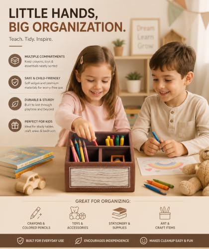 Image of Premsons Remote Holder - 3 Section Tabletop Organizer in Light Brown | Faux Leather with Refined Wooden Finish | Decorative & Practical Organizer - Light Brown