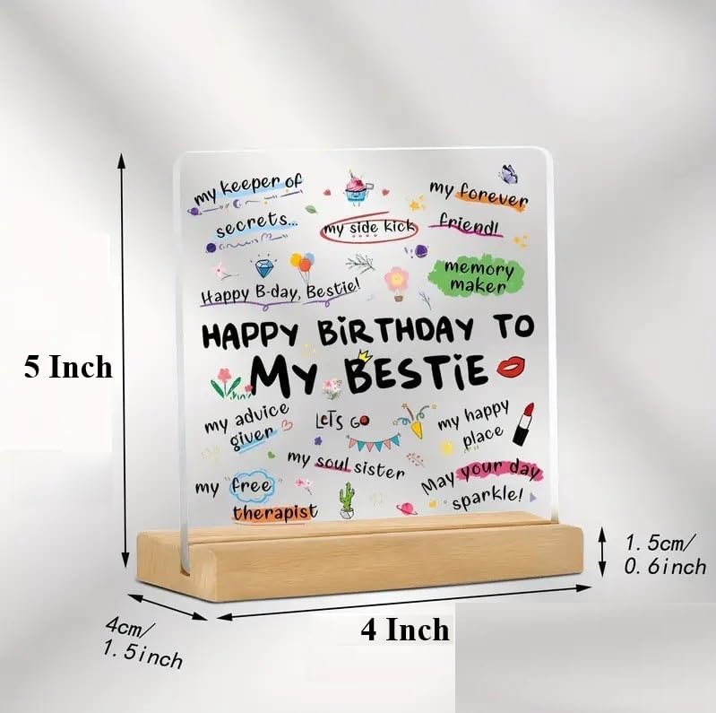 Image of Bs amor Best Friend Birthday Gift Acrylic Plaque Incredible Gifts India Personalized Wooden Happy Birthday Frame For Him and Her Women 5x4 inch