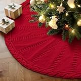 Lanpn Weihnachtsbaum Decke 90cm Christbaumdecke Groß Gestrickter Weihnachtsbaum Röcke Rund Tannenbaum Decke Unterlage Teppich Weihnachtsbaumdecke für Christbaumschmuck Weihnachtsdeko (Rot)