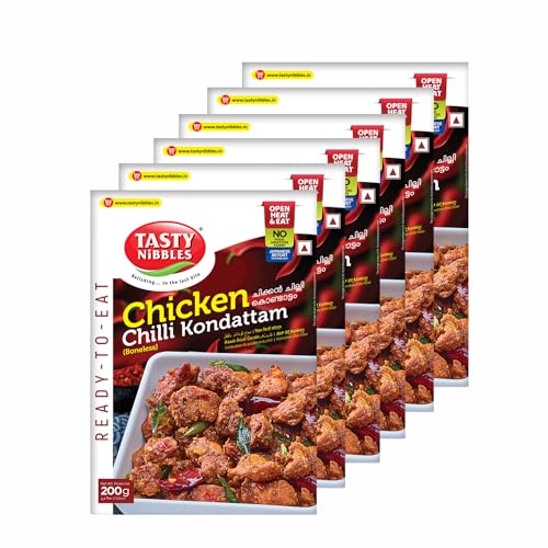 Image of TASTY NIBBLES Ready to Eat Chicken Chilli KONDATTAM | Kerala Special | Open Heat & Eat | Non-Vegetarian | No Added Preservatives | Japanese Retort Technology 200GM Pouch (Pack of 6)
