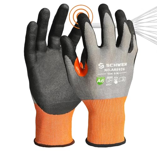 Schwer A6 AIR-SKIN Cut Resistant Work Gloves, Comfortable & Breathable, 21-Gauge Seamless Knit...