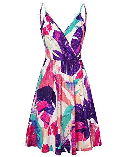 Image of STYLEWORD Womens Sundress Summer Floral Wrap V Neck Backless A-Line Casual Beach Midi Dress