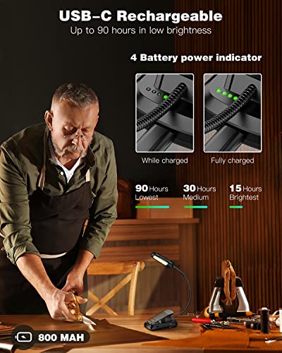 Book Light For Reading In Bed, Usb-C Rechargeable Clip On Reading Light With Adapter & Travel Case, 800 Mah & Up To 90Hrs, 3 Colors & 3 Brightness, Eye Care Perfect For Avid Reader (2 Pack Black) #TOP2