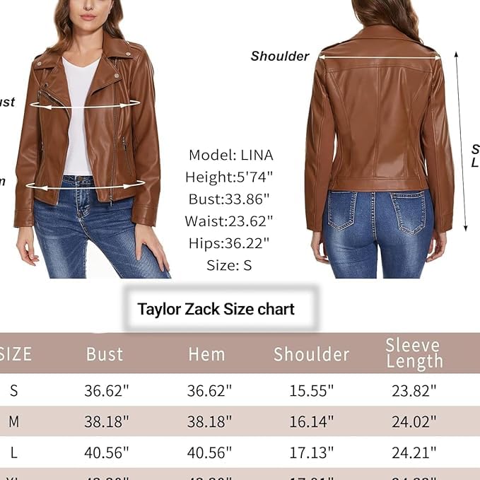 Image of Leather Jacket For Women Biker Black XL