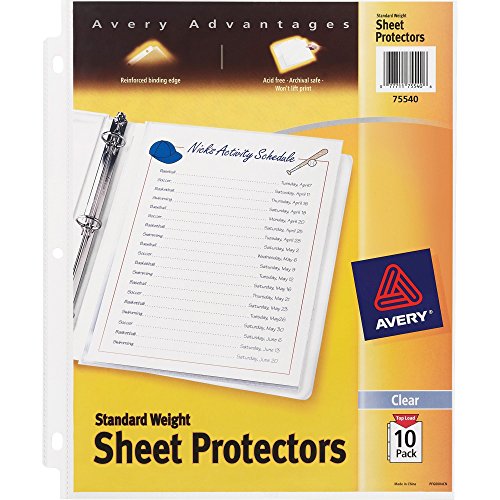 Avery 75540 Sheet Protectors 3-Hole Top-Load 8-1/2-Inch x11-Inch 10/PK Clear