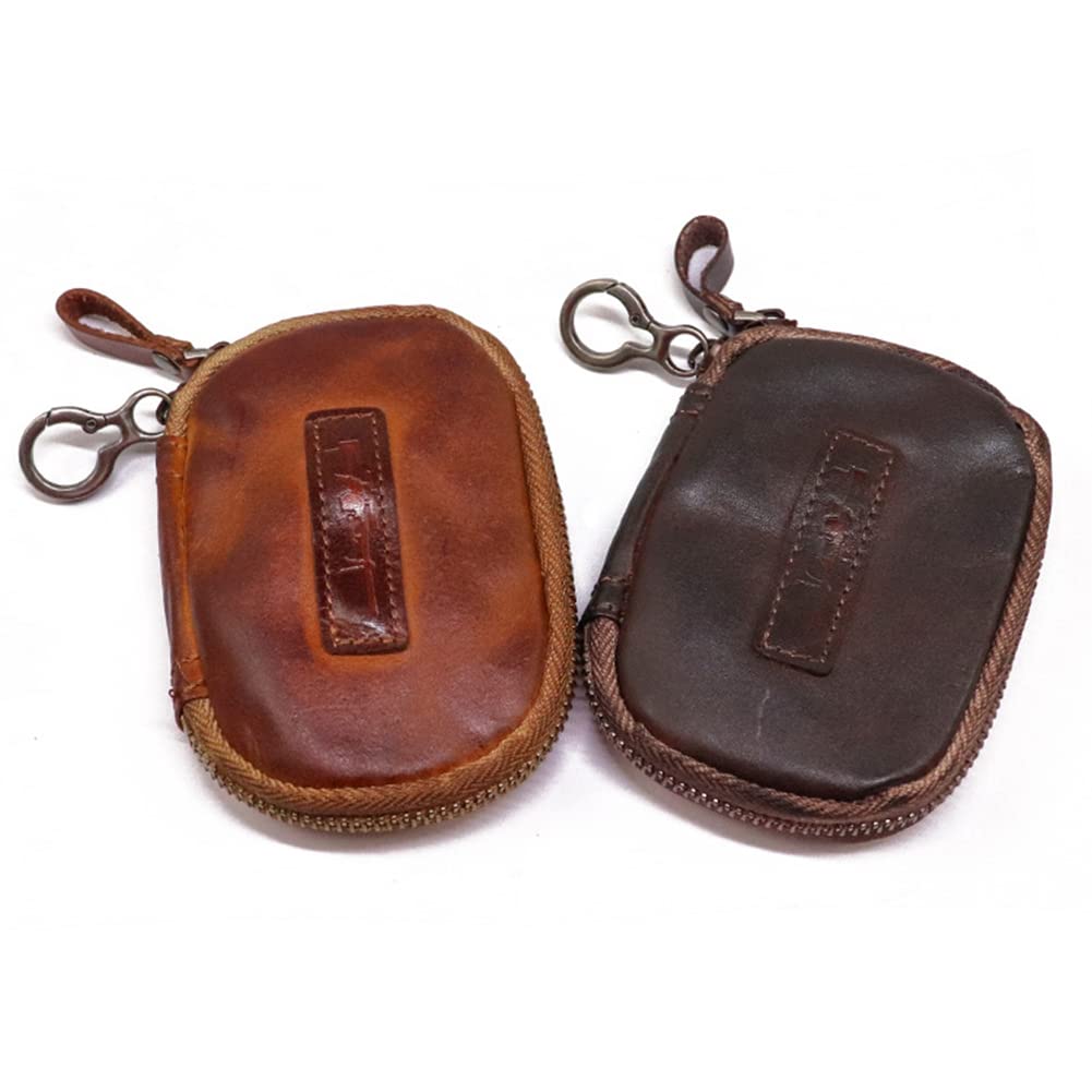 Ihreesy Genuine Cowhide Leather Key Holder Wallet - Vintage Brown, Holds 6 Keys, Cards & Cash