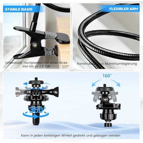 Blomise Webcam-Ständer, 27\ Verstellbare Schwanenhals Desktop Kamera Mount Hoder, für alle Handys, Logitech Webcam C925e C922 C930e C930 C920 C615 usw