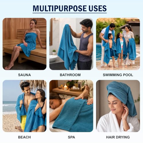 Image of JD FRESH Pack 1 Microfiber Bath Towel for Men & Women, Large Size 70 x 140 cm, 400 GSM Quick Dry Soft Bathing Towel, Bathroom, Shower & Swimming Use - Aqua Blue