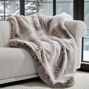 Luxury Soft Faux Chinchilla Fur Throw Blanket for Couch, Warm Thick Heavy Winter Throw Blanket 1220GSM for Bed, Fluffy Cozy Mink Blanket with Reversible Velvet, Champagne Fawn, 60″x80″