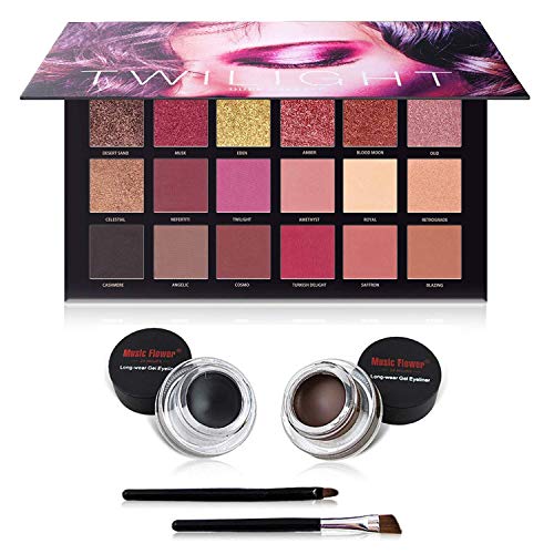 UCANBE 18 Color Eyeshadow Palette + 2 In 1 Black and Brown Gel Eyeliner Makeup Set,Matte Shimmer Metallic Glitter Eye Shadow Liner Cosmetics Gift Kit