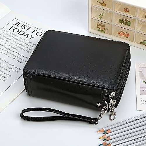Image of 72 Slots Pencil Case Organizer w /Removal Handle Strap | 3-Layer Zipped Pencils Box Large for Colored Pencils Watercolor Pencils for Office and Travel for Artist