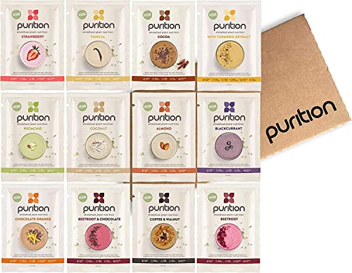 Purition Vegan Trial Box | Premium Dairy Free High Protein Powder for Keto Shakes and Smoothies with Only Natural Ingredients for Weight Loss | 12 x 40g sachets