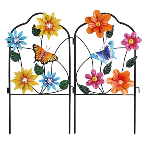 hogardeck Garden Decor for Outside, Set of 2 Metal Fence