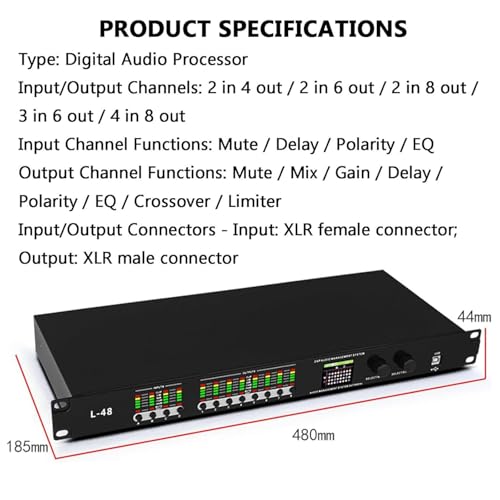 Procesador de audio digital, efector de preetapa de 4 en 8 salidas, ecualizador gráfico con pantalla LCD, reducción inteligente de ruido para micrófonos