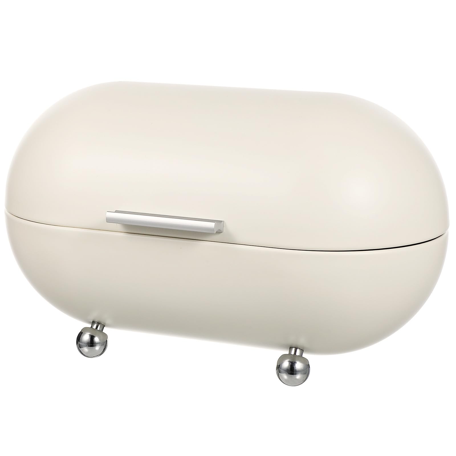 Retro Brotkasten aus Eisen mit Rollender Tür und Abgerundeten Kanten Vielseitiger Lebensmittelorganisator für Küche und Zuhause Weißer Brothalter mit Design