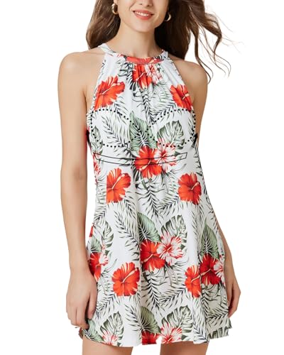 Image of ANYFITTING Summer Dress with Built in Bra Casual Beach Sundress Flowy Halter Mini Short Dresses for Women 2026