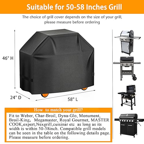 Image of Aoretic Grill Cover, 58 inch Heavy Duty BBQ Gas Grill Cover for Outdoor Grill, Charbroil Barbecue Waterproof for Weber Char-Broil Monument, Dyna-glo Nexgrill T-Spun Polyester