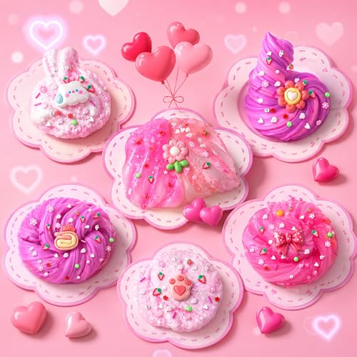 Image of 6 Pack Slimes, Pink Slime Kids, Cloud Slime kit for Girls Ages 8-12, Toys for Girls and Boys, for Kids Slime Set Party kit Goodie Bag Stuffers, 4 5 6 7 8 9 10 Year Old Girl Birthday Gift Cute Stuff