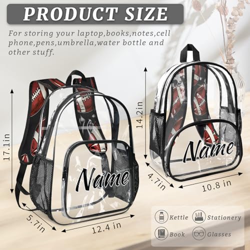 Personalized Rugby Clear Large Backpack for Stadium Events Custom American Football Transparent Backpacks PVC Plastic See Through Clear Bag for Concerts Festival Travel3