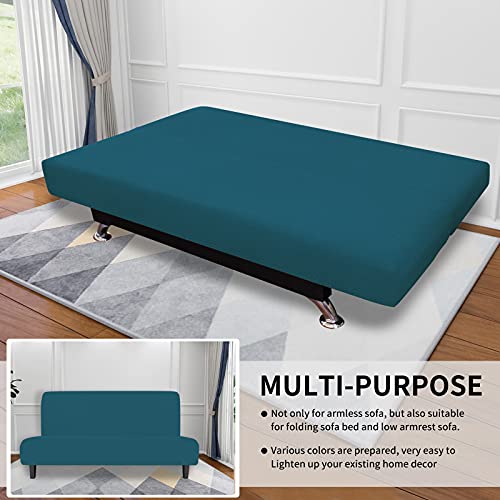 Image of Easy-Going Stretch Medium Futon Slipcover Armless Futon Cover Peacock Blue