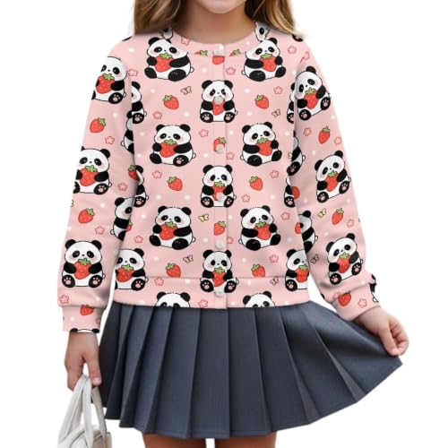 Image of Girls Cardigans Sweater Long Sleeve Crew Neck Button Down Sweaters School Outerwear for Kids Fall Winter Tops