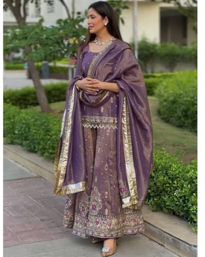 Image of Plazzo Top For Women's And Girls For Style Premium Twil Gold Net Fabric With Embroidery 5 mm Sequence Work wedding bollywood party girls wear Arohi-153