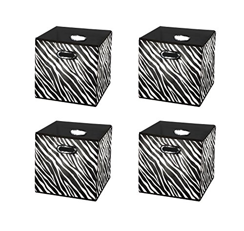 Prorighty [4-Pack, Zebra Pattern] Storage Bins, Containers, Boxes, Tote, Baskets|Black&White Collapsible Storage Cubes Nursery Office Organization | 12inch Cubes