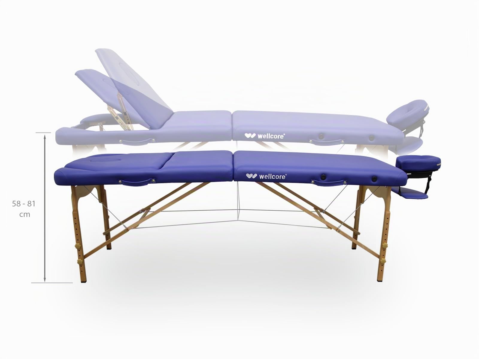 QUIRUMED WELLCORE Camilla de Masaje Plegable, con Respaldo abatible, Fabricada en Madera, Polipiel, 195 x 70 cm, Altura Regulable, Cabezal extraíble, Agujero Facial, Color Blanco, hasta 225 kg
