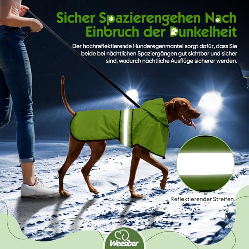 Weesiber Hunderegenmantel, Reflektierender Hund Regenmantel mit Leinenloch, wasserdichte Regenjacke Hunde Verstellbarer Hundeponcho Mit Kapuze (XL, Grün)