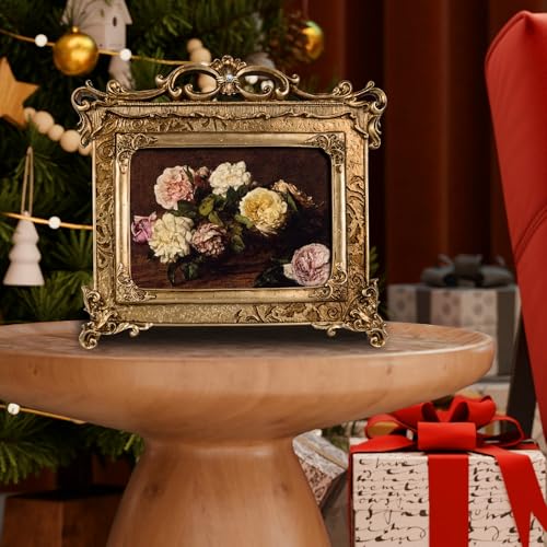 Image of 5x7 Victorian Gold Picture Frame, Baroque Vintage Ornate Design, Glass Front, Tabletop & Wall Display, Horizontal Orientation