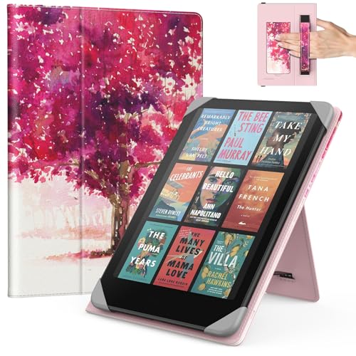 MoKo Universal Funda para 6.8, 7 Pulgadas Kindle Paperwhite eReaders y Tabletas, Kindle Paperwhite/Colorsoft/Kobo Libra/BOOX/Ocean, Funda Tipo Libro Liviana con Correa de Mano/Soporte, Escena Acuarela