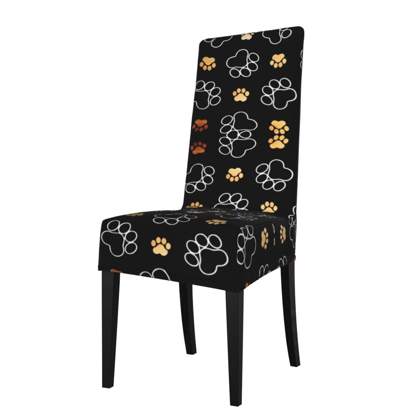 WHJDPP Dog Paw Prints Prints Protection Cover for Dining Chair - Stretchy Seat Throw Covers, Wrinkle-Free & Easy Care for Hotel, Wedding & Home Dining Chairs