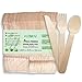 VIMOV 200 Pièce Coutellerie en Bois Jetable, Ustensiles Biodégradables écologiques pour fête, Anniversaire, Camping, Pique-Nique, Barbecue, événement (100 fourchettes en Bois, 50 Couteaux, 50 cui)