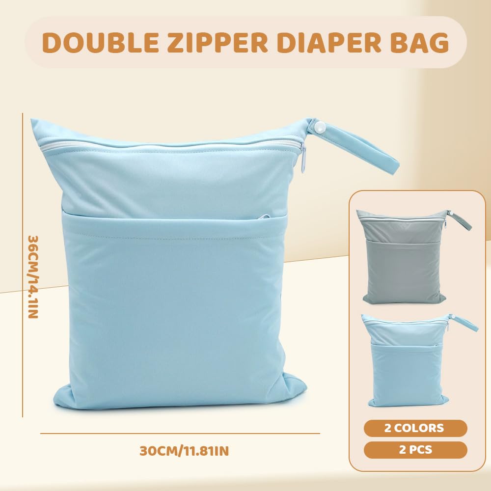 Lot de 2 Sacs étanches réutilisables pour la Natation avec Double Fermeture éclair, Grand Sac a Couches Bebe, Sac de Piscine, pour Les Voyages, la Plage, la Piscine