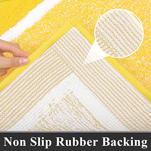 Pauwer Bathroom Sets - 3 Piece Shower Rugs with U-Shaped Contour Toilet Mat, Absorbent Microfiber Plush Bath Mats, Non Slip, Machine Washable Shaggy Floor Mats, Yellow