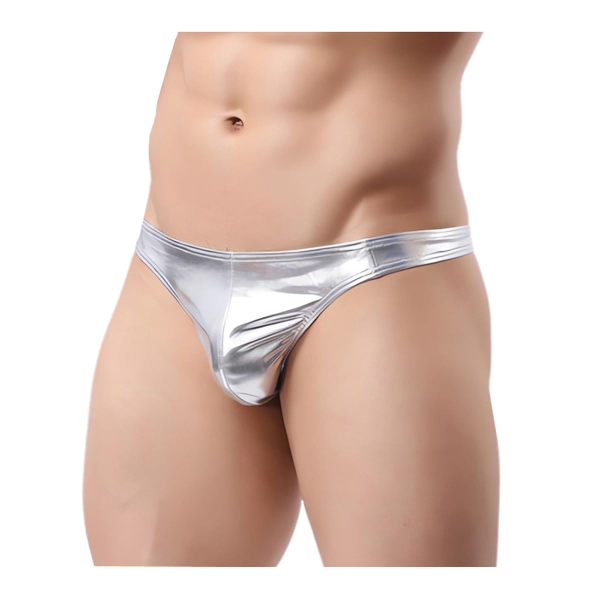 Sparkly Men's Liquid Metallic Low Rise T-Back Thong, Sexy Bulge Pouch G String Jockstrap for Clubwear & Dancewear Rave Party