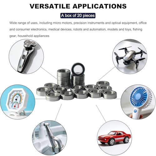 Image of 20 PCS MR85-RS Deep Groove Double Shielded Ball Bearings - 5x8x2.5mm Micro Bearings for 3D Printers, Electric Motors, Home Appliances, Garden Machiner (MR85)