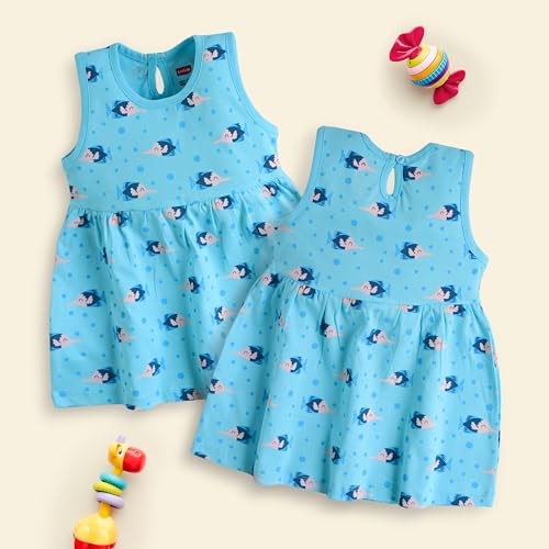 Image of LuvLap Baby Girl 100% Cotton Sleevless Girls Frock Pack of 3