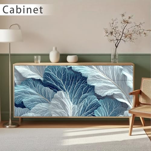 Image of Nuxovilar Blue Leaf Botanical Wallpaper Peel Stick Vinyl 15.75x39.37 | Flora Wrap, Liners, adhesive wallpaper, countertop contact paper, for bedroom, counter, table (Blue Leaf)