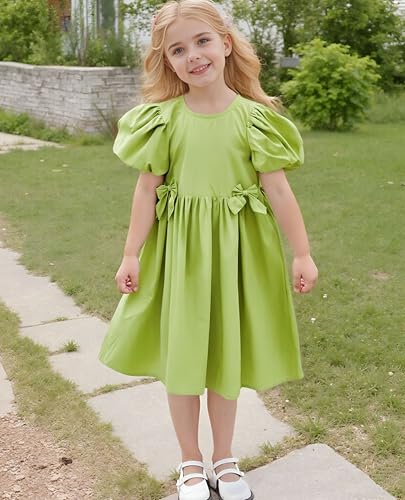 Girls Casual Dresses Toddler Solid Color Summer Cotton Dress Short Sleeve Criss Cross Backless Sundress for Kids 3-12Y2