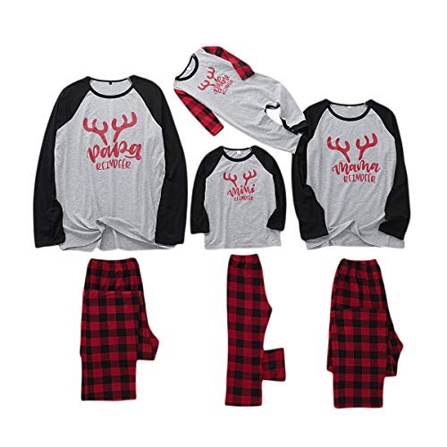 Matching Family Pajamas Sets Merry Christmas Long Sleeve Tee and Red Plaid Pants Loungewear (Reindeer-Grey, Kids-2-3 Years)
